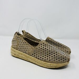 Skechers Bobs Size 8 Highlights Espadrille Wedge Slip On Casual Shoes Tan Beige